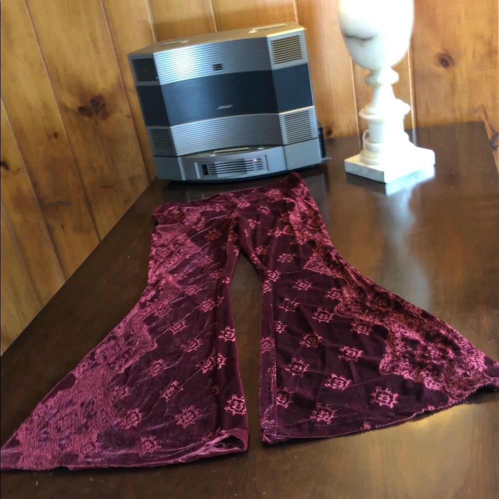 Free People Velvet Burnout Flared Pants in Deep Wine